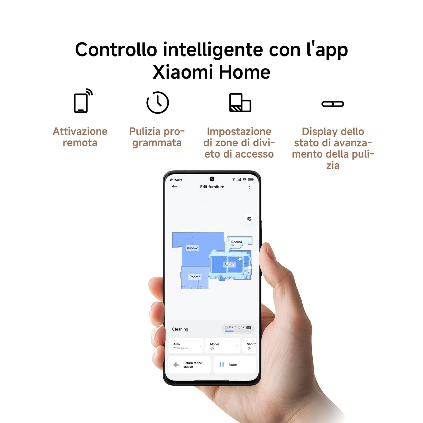 XIAOMI H50 Robot Aspirapolvere Lavapavimenti mop sollevabile, potenza aspirazione 10000Pa, sistema doppio anti-groviglio, mop&stazione autopulenti, svuotamento automatico, navigazione LDS, app e voce