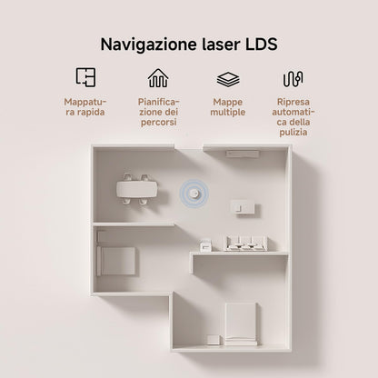 XIAOMI H50 Robot Aspirapolvere Lavapavimenti mop sollevabile, potenza aspirazione 10000Pa, sistema doppio anti-groviglio, mop&stazione autopulenti, svuotamento automatico, navigazione LDS, app e voce