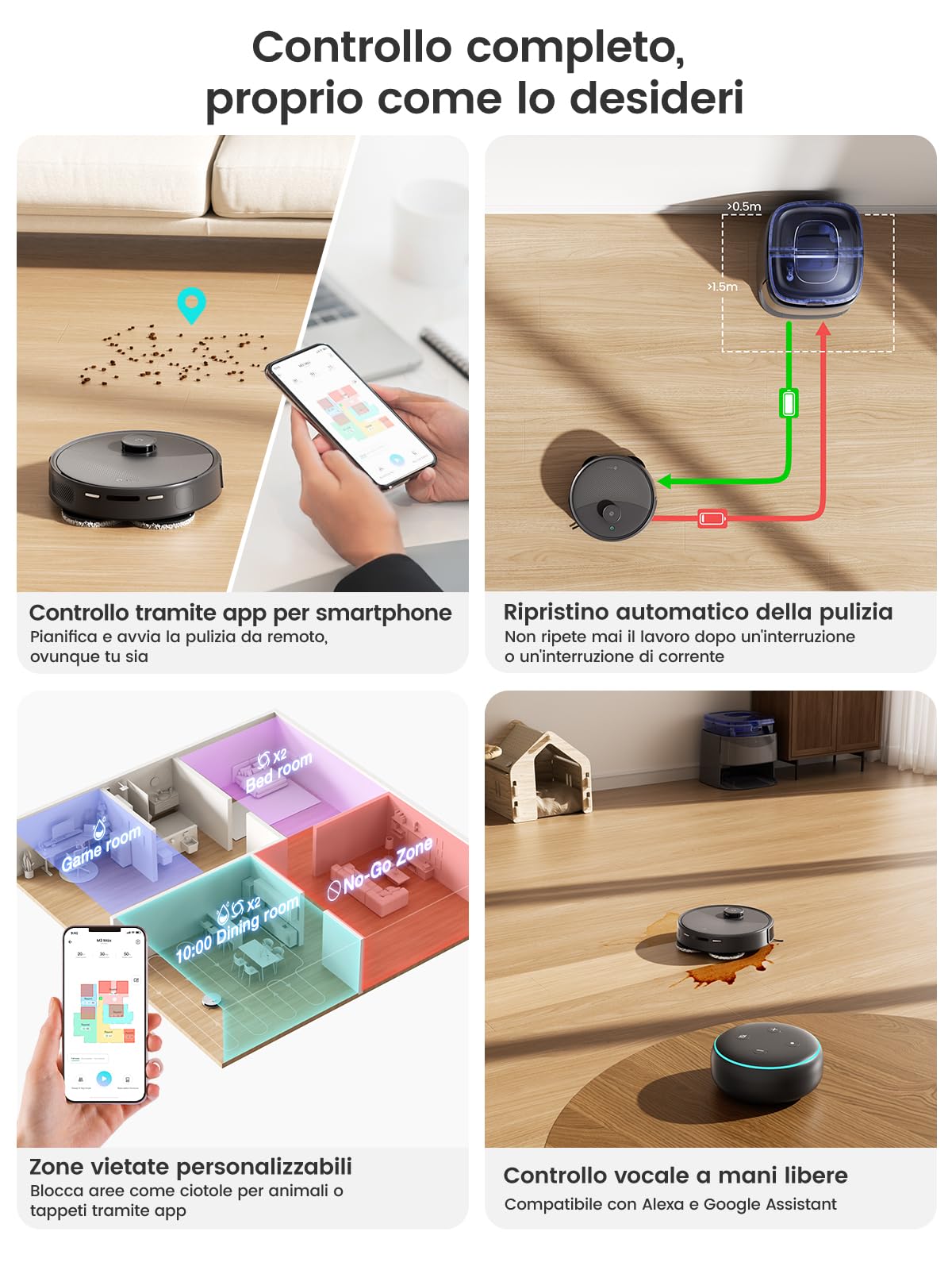 Lefant M3 Robot Aspirapolvere e Lavapavimenti con Mappatura, Laser dToF 360°, 12000Pa, Stazione All-in-One, Autosvuotamento 3.2L, Lavaggio Mop 45°C, Ostacoli PSD, WiFi 2.4G/5G, Alexa/APP