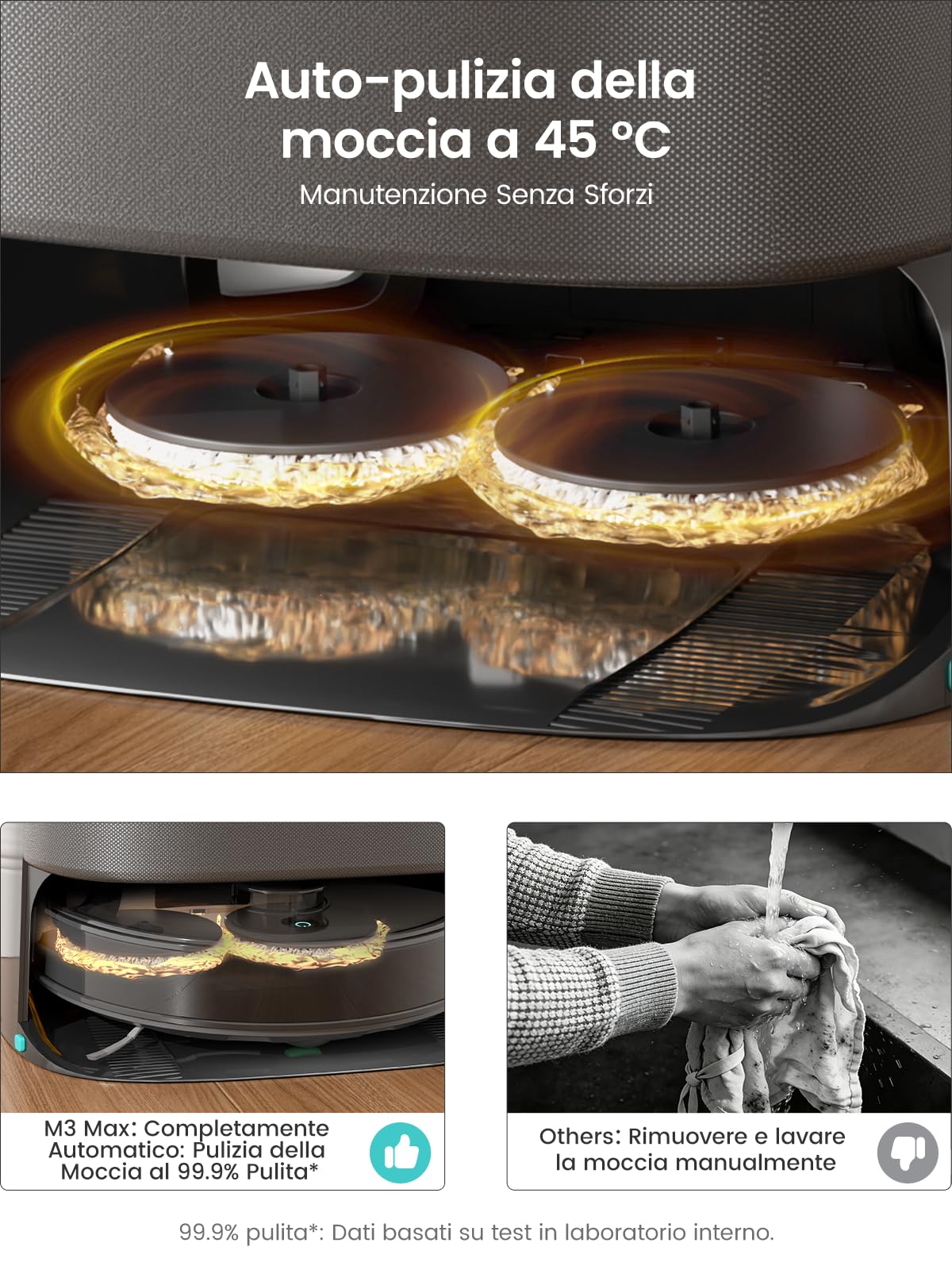 Lefant M3Max Robot Aspirapolvere Lavapavimenti con Mappatura, dToF 360°, 20000Pa, Doppio Mop Rotante, Auto-Svuotamento 3.2L, Lavaggio Mop 45°C e Asciugatura, PSD, WiFi 2.4G/5G, Alexa/APP