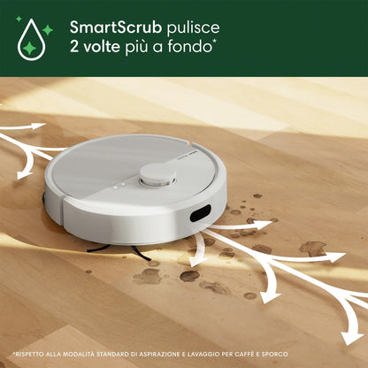 iRobot Roomba Plus 405 Combo + Stazione AutoWash, Robot Aspirapolvere Lavapavimenti, LiDAR, Rilevamento Tappeti, Previsione Pulizia Pavimento, DualClean, SmartScrub, Controllo Vocale e App, Bianco