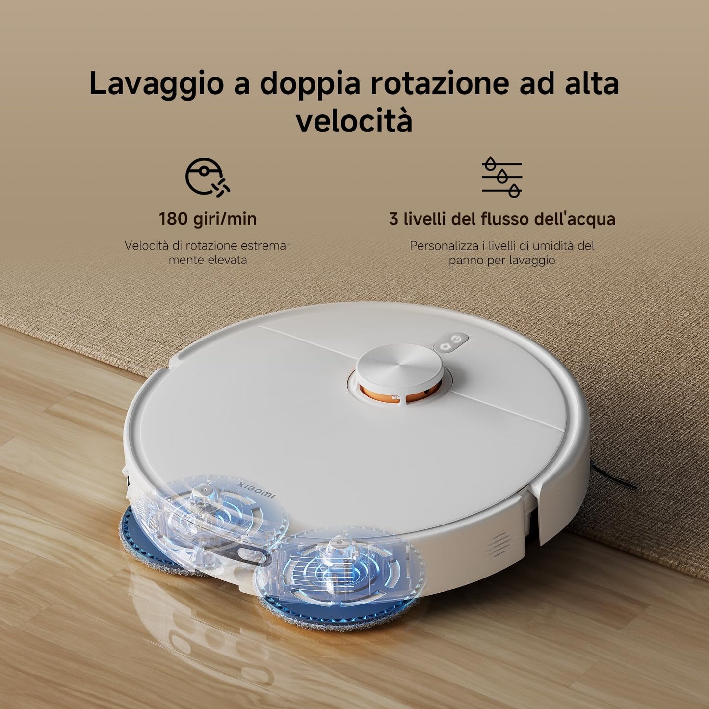 XIAOMI H50 Robot Aspirapolvere Lavapavimenti mop sollevabile, potenza aspirazione 10000Pa, sistema doppio anti-groviglio, mop&stazione autopulenti, svuotamento automatico, navigazione LDS, app e voce