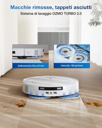 ECOVACS DEEBOT T50 OMNI Gen2 Robot Aspirapolvere Lavapavimenti, (Migliorato da T30 PRO), 21000 Pa, Spazzola Laterale Estensibile e Lavapavimenti, lavaggio con acqua calda a 75 ℃, Ultrasottile 81 mm