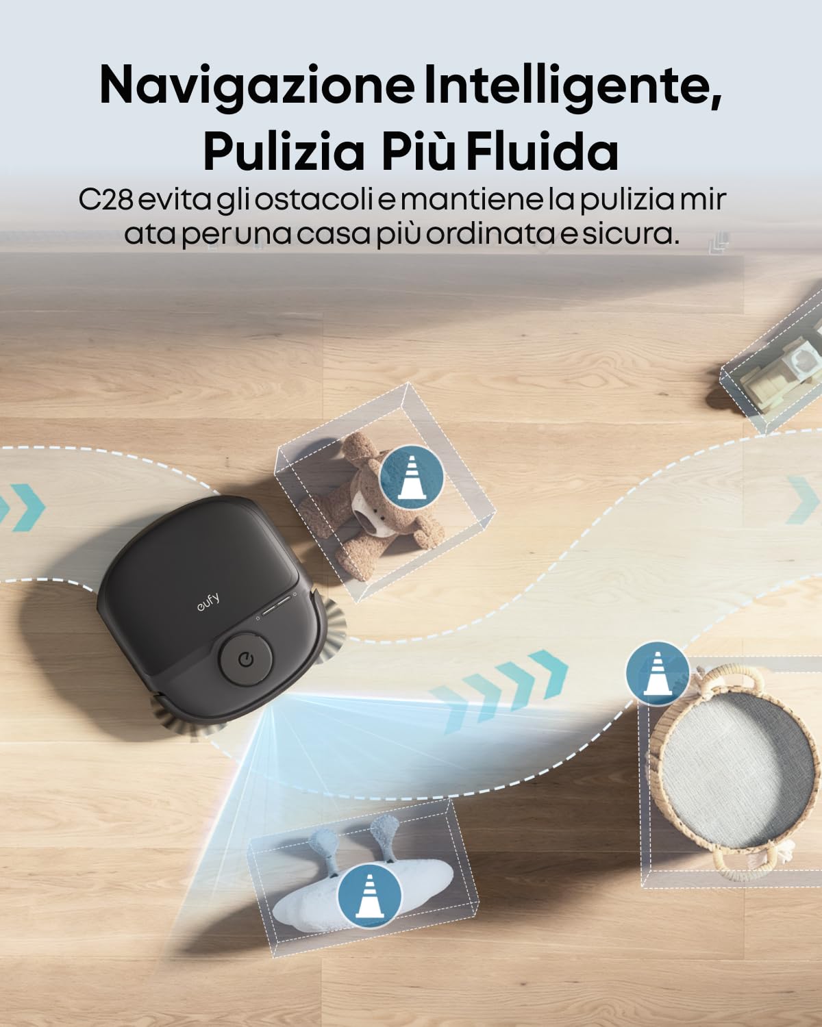 eufy C28 Robot Aspirapolvere con rullo Autopulente HydroJet, Spazzola DuoSpiral anti-groviglio, Aspirazione Turbo da 15.000 Pa, Robot 5 in 1 con Aspirazione e Al per I'evitamento Ostacol