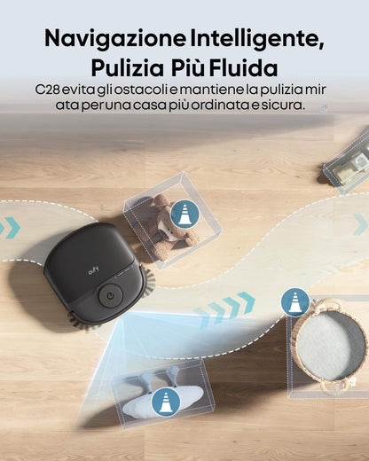 eufy C28 Robot Aspirapolvere con rullo Autopulente HydroJet, Spazzola DuoSpiral anti-groviglio, Aspirazione Turbo da 15.000 Pa, Robot 5 in 1 con Aspirazione e Al per I'evitamento Ostacol