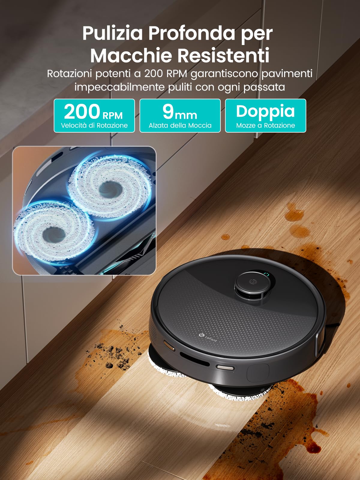 Lefant M3Max Robot Aspirapolvere Lavapavimenti con Mappatura, dToF 360°, 20000Pa, Doppio Mop Rotante, Auto-Svuotamento 3.2L, Lavaggio Mop 45°C e Asciugatura, PSD, WiFi 2.4G/5G, Alexa/APP