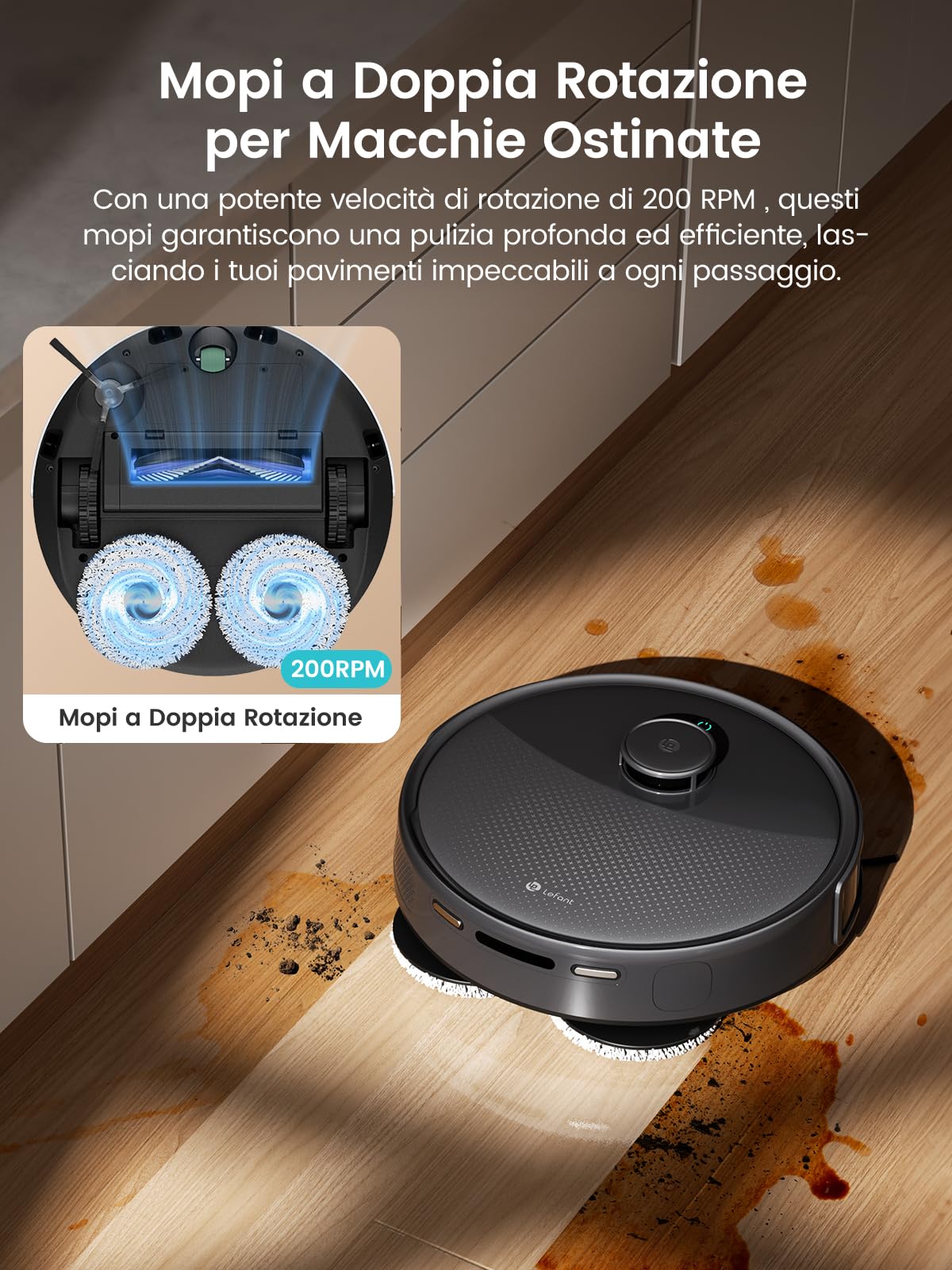 Lefant M3 Robot Aspirapolvere e Lavapavimenti con Mappatura, Laser dToF 360°, 12000Pa, Stazione All-in-One, Autosvuotamento 3.2L, Lavaggio Mop 45°C, Ostacoli PSD, WiFi 2.4G/5G, Alexa/APP
