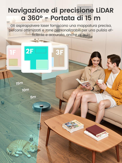 Lefant M3Max Robot Aspirapolvere Lavapavimenti con Mappatura, dToF 360°, 20000Pa, Doppio Mop Rotante, Auto-Svuotamento 3.2L, Lavaggio Mop 45°C e Asciugatura, PSD, WiFi 2.4G/5G, Alexa/APP