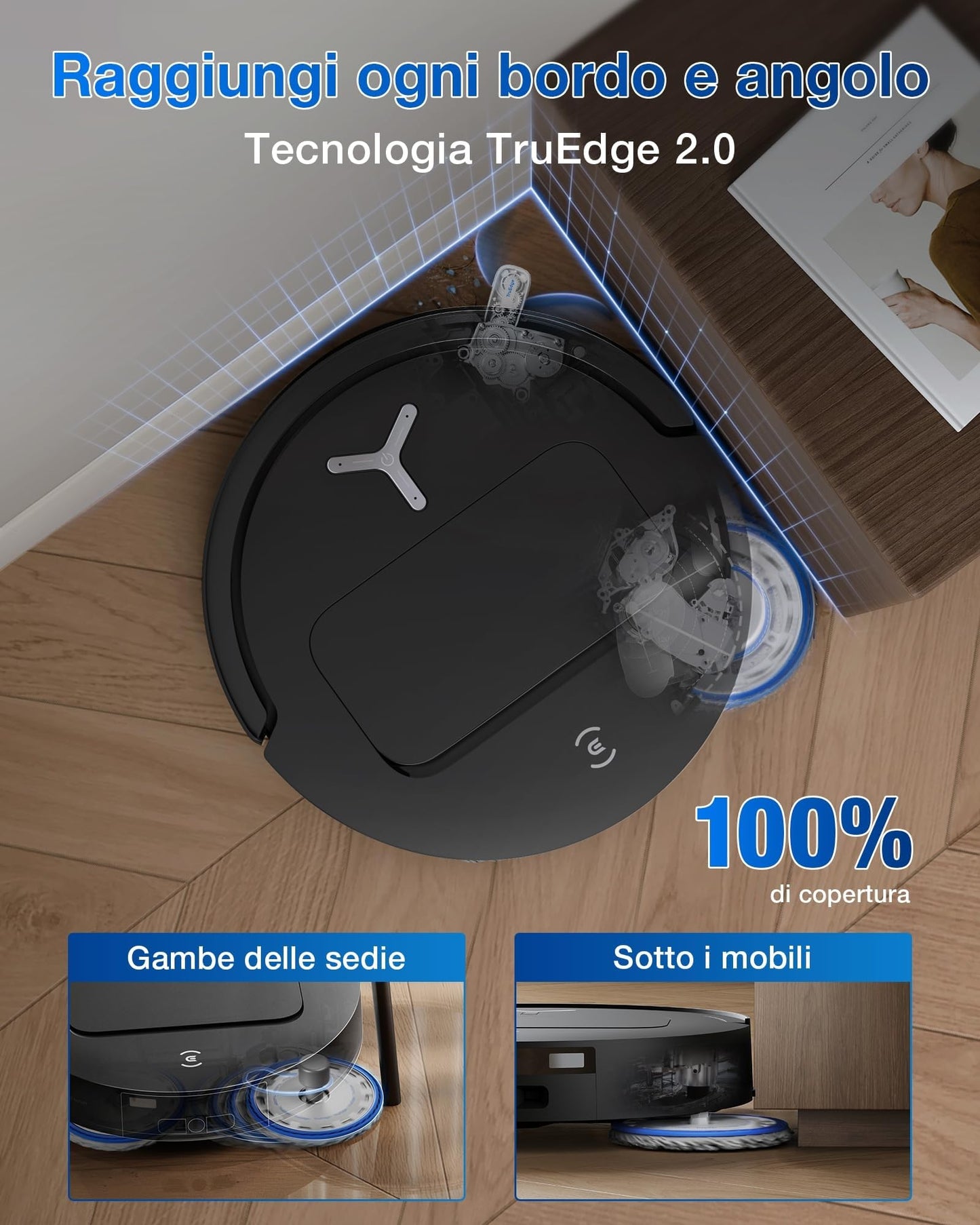 ECOVACS DEEBOT T50 OMNI Gen2 Robot Aspirapolvere Lavapavimenti, (Migliorato da T30 PRO), 21000 Pa, Spazzola Laterale Estensibile e Lavapavimenti, lavaggio con acqua calda a 75 ℃, Ultrasottile 81 mm