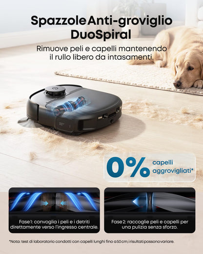 eufy C28 Robot Aspirapolvere con rullo Autopulente HydroJet, Spazzola DuoSpiral anti-groviglio, Aspirazione Turbo da 15.000 Pa, Robot 5 in 1 con Aspirazione e Al per I'evitamento Ostacol