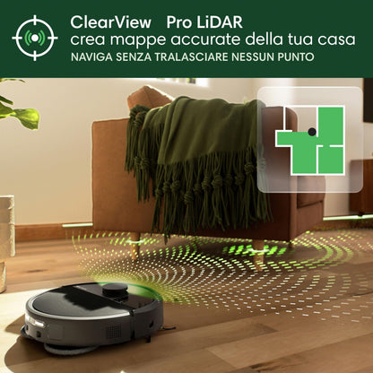 iRobot Roomba Plus 505 Combo + Stazione AutoWash, Robot Aspirapolvere Lavapavimenti, ClearViewPro LiDAR,DualClean,SmartScrub, Riconoscimento Oggetti, Pulizia a Zone, Controllo Vocale e App, Nero