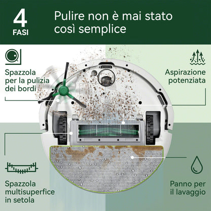 iRobot Roomba 105 Combo, Robot Aspirapolvere Lavapavimenti, Pulizia a 4 Fasi, Navigazione ClearView LiDAR, Rilevamento di Tappeti/Moquette, Pulizia Mirata, Controllo tramite App, Bianco