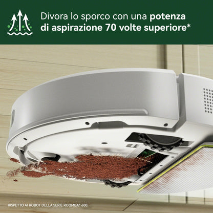 iRobot Roomba 105 Combo, Robot Aspirapolvere Lavapavimenti, Pulizia a 4 Fasi, Navigazione ClearView LiDAR, Rilevamento di Tappeti/Moquette, Pulizia Mirata, Controllo tramite App, Bianco