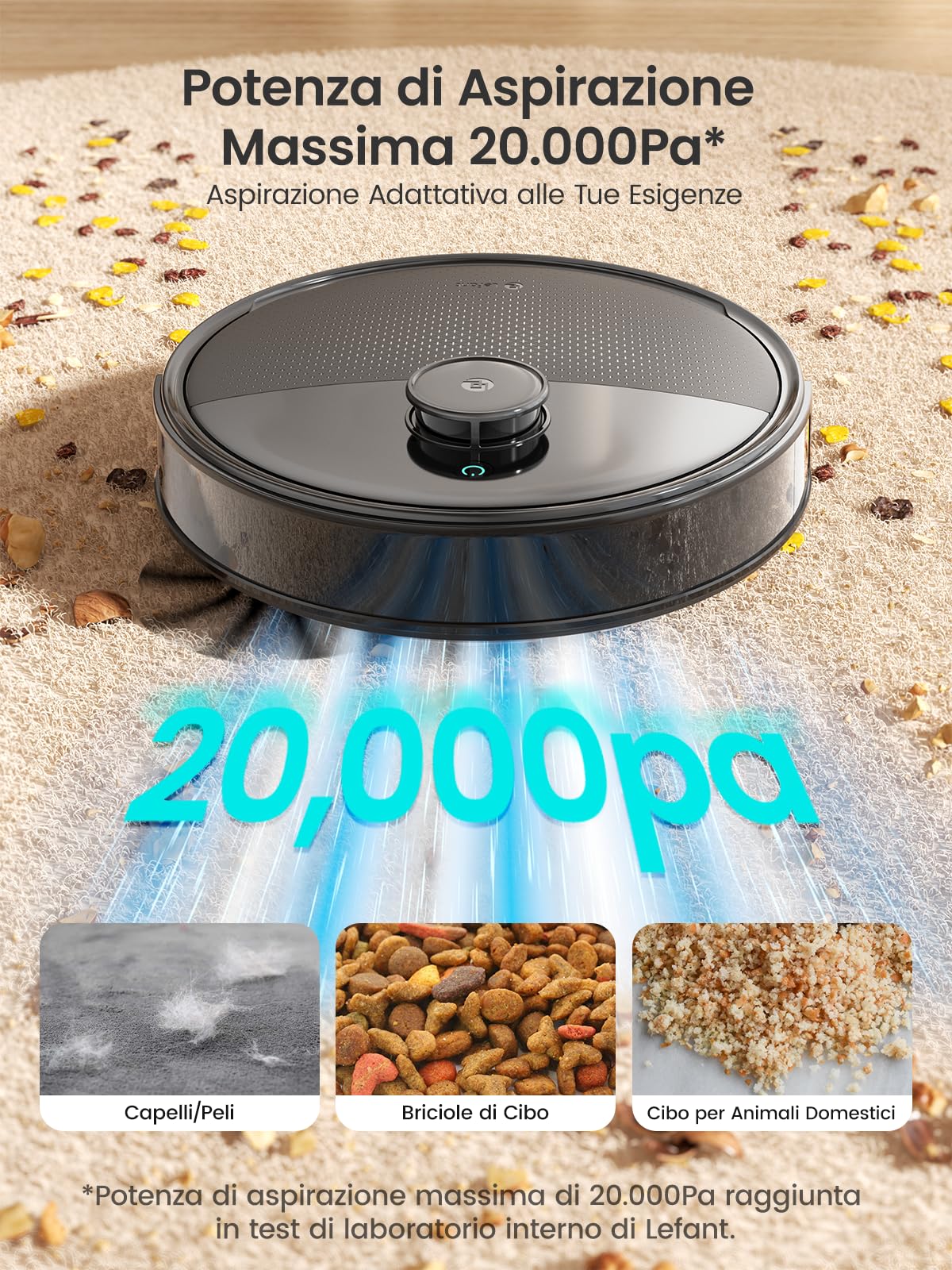 Lefant M3Max Robot Aspirapolvere Lavapavimenti con Mappatura, dToF 360°, 20000Pa, Doppio Mop Rotante, Auto-Svuotamento 3.2L, Lavaggio Mop 45°C e Asciugatura, PSD, WiFi 2.4G/5G, Alexa/APP