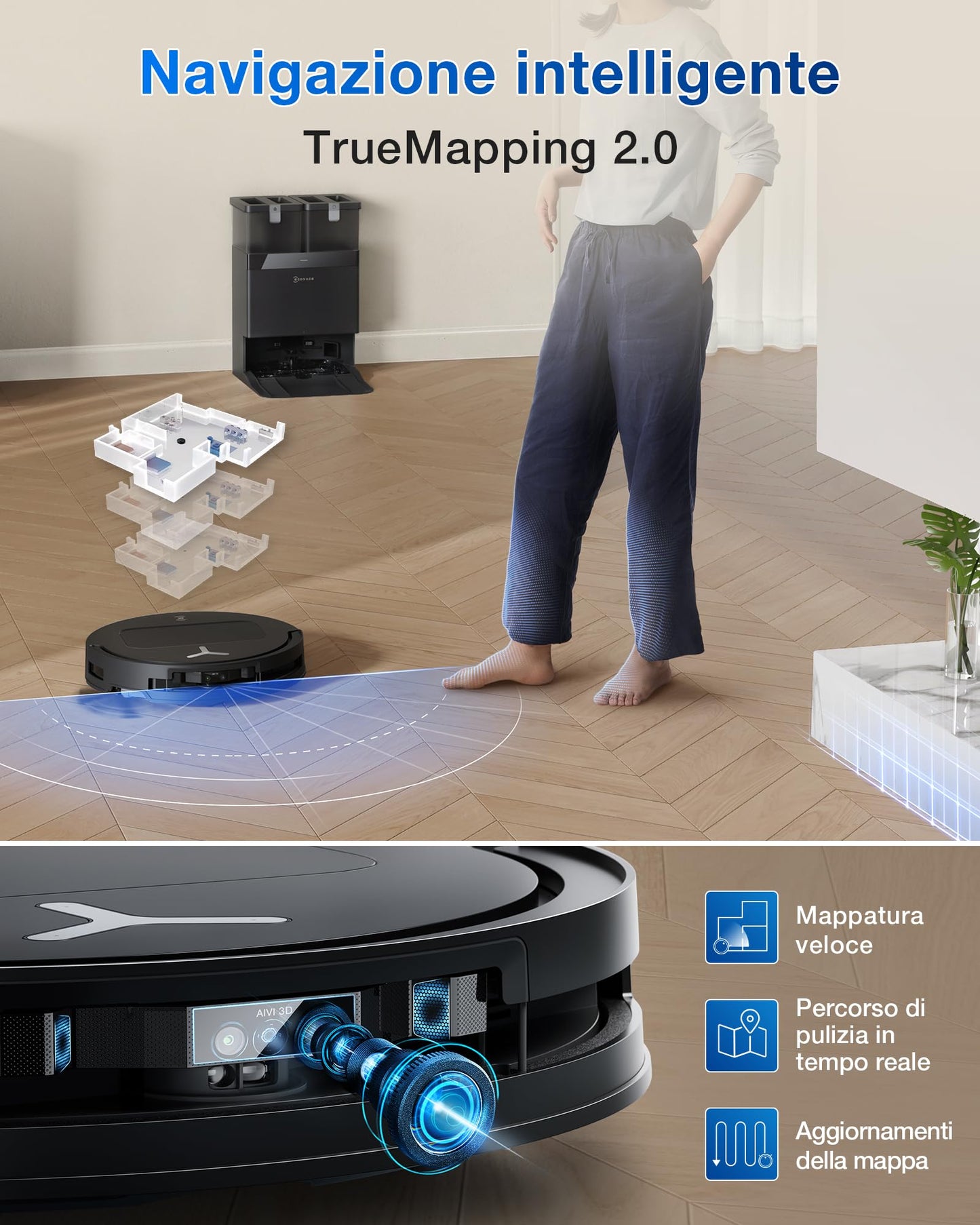 ECOVACS DEEBOT T50 OMNI Gen2 Robot Aspirapolvere Lavapavimenti, (Migliorato da T30 PRO), 21000 Pa, Spazzola Laterale Estensibile e Lavapavimenti, lavaggio con acqua calda a 75 ℃, Ultrasottile 81 mm