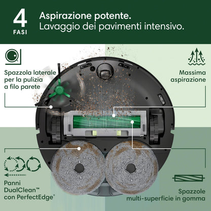 iRobot Roomba Plus 505 Combo + Stazione AutoWash, Robot Aspirapolvere Lavapavimenti, ClearViewPro LiDAR,DualClean,SmartScrub, Riconoscimento Oggetti, Pulizia a Zone, Controllo Vocale e App, Nero