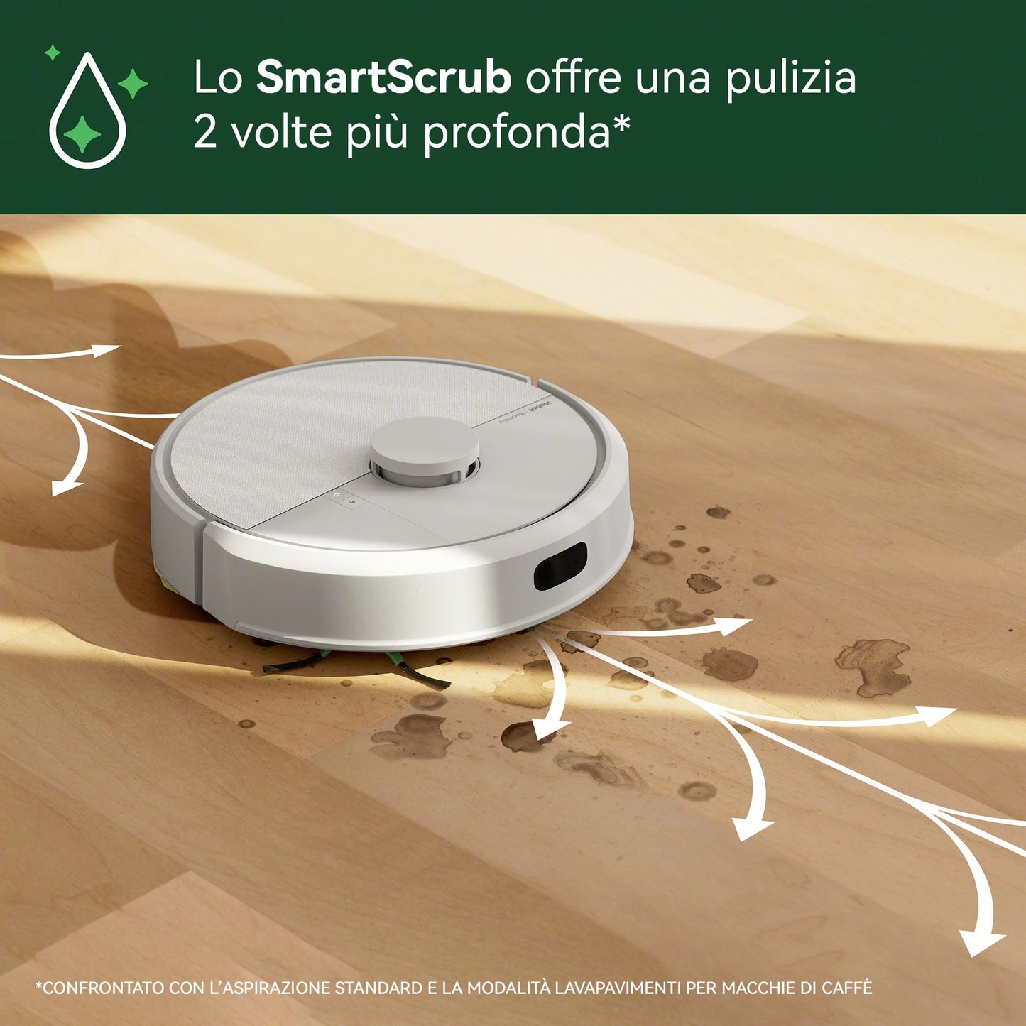 iRobot Roomba 105 Combo, Robot Aspirapolvere Lavapavimenti, Pulizia a 4 Fasi, Navigazione ClearView LiDAR, Rilevamento di Tappeti/Moquette, Pulizia Mirata, Controllo tramite App, Bianco