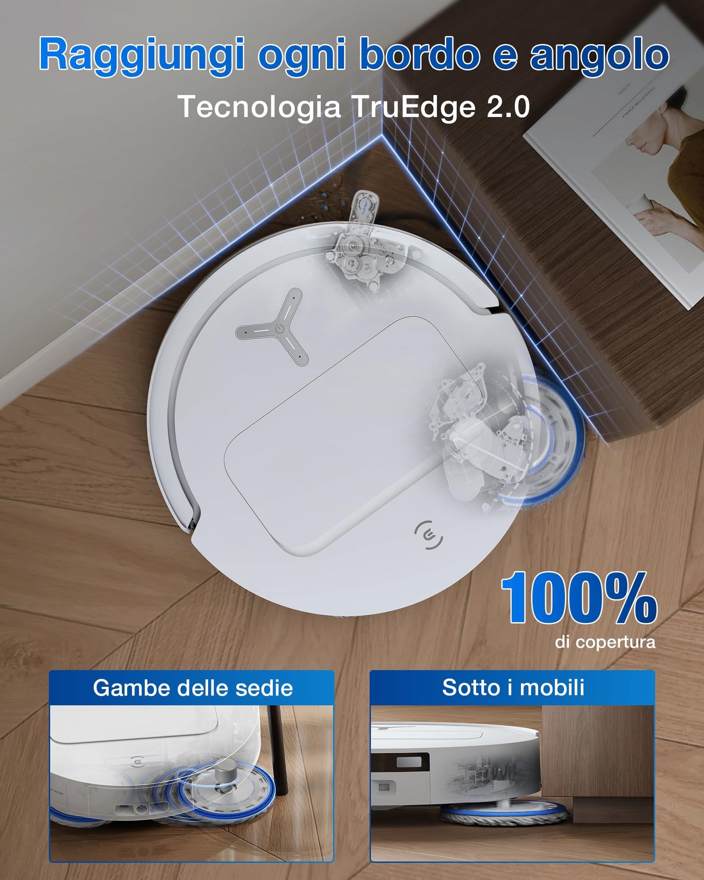 ECOVACS DEEBOT T50 OMNI Gen2 Robot Aspirapolvere Lavapavimenti, (Migliorato da T30 PRO), 21000 Pa, Spazzola Laterale Estensibile e Lavapavimenti, lavaggio con acqua calda a 75 ℃, Ultrasottile 81 mm