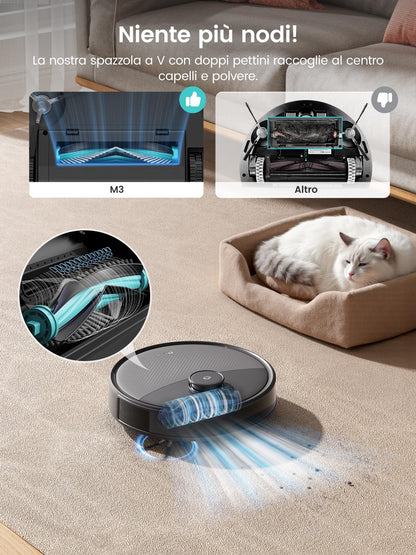 Lefant M3 Robot Aspirapolvere e Lavapavimenti con Mappatura, Laser dToF 360°, 12000Pa, Stazione All-in-One, Autosvuotamento 3.2L, Lavaggio Mop 45°C, Ostacoli PSD, WiFi 2.4G/5G, Alexa/APP