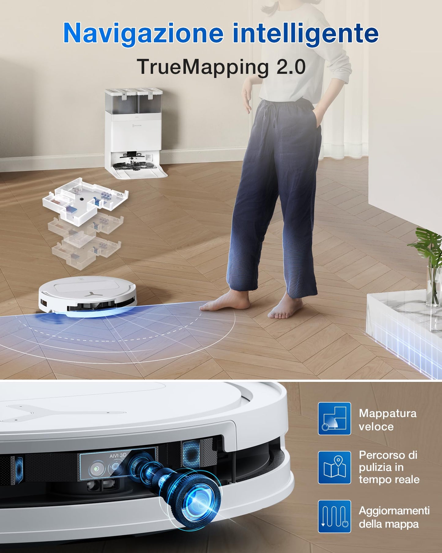 ECOVACS DEEBOT T50 OMNI Gen2 Robot Aspirapolvere Lavapavimenti, (Migliorato da T30 PRO), 21000 Pa, Spazzola Laterale Estensibile e Lavapavimenti, lavaggio con acqua calda a 75 ℃, Ultrasottile 81 mm