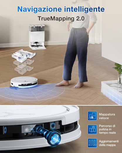 ECOVACS DEEBOT T50 OMNI Gen2 Robot Aspirapolvere Lavapavimenti, (Migliorato da T30 PRO), 21000 Pa, Spazzola Laterale Estensibile e Lavapavimenti, lavaggio con acqua calda a 75 ℃, Ultrasottile 81 mm
