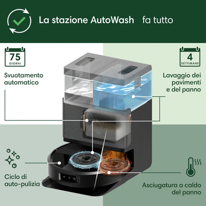 iRobot Roomba Plus 505 Combo + Stazione AutoWash, Robot Aspirapolvere Lavapavimenti, ClearViewPro LiDAR,DualClean,SmartScrub, Riconoscimento Oggetti, Pulizia a Zone, Controllo Vocale e App, Nero